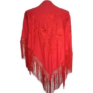 Spaanse manton  - omslagdoek - rood met rode bloemen bij verkleedkleding of flamenco jurk