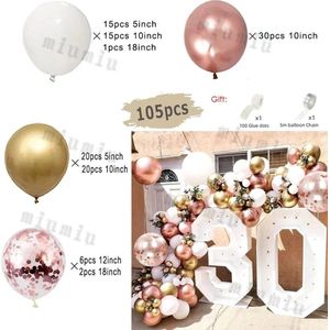 105 Ballonnen set - mix kleur Rood, Wit & Rose Goud – Feest Decoratie Versiering – Verjaardag - Confetti Ballonnen Boog