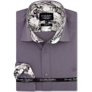 Heren Overhemd - Slim Fit - Paisley Contrastbeleg - Grijs - Maat S