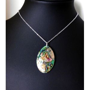 Hetty'S - Grote hanger - Abalone schelpen - Wit en Blauw - Collier van 50 cm