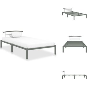 vidaXL Metalen Bedframe - Grijs - 210 x 100 x 63 cm - Geschikt voor matras 90 x 200 cm - Eenvoudig te monteren - Massieve constructie - Bed