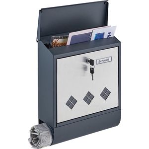 Brievenbus met krantenvak, moderne brievenbus, HBD: 38,5 x 31 x 12 cm, staal & roestvrij staal, antraciet/zilver