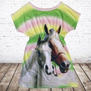 Paarden jurk streep mint -s&C-134/140-Kinderjurken
