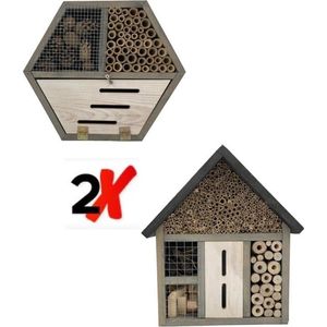 Set van 2 GARDEN SPIRIT Insectenhotel Bijenhotel & Vlinderhotel grijs zwart