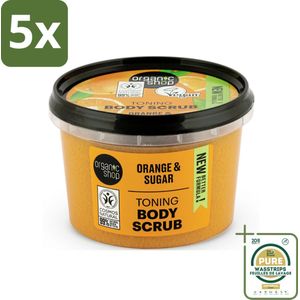 5 x Organic Shop - Body Scrub Orange - Verzorgend en Geurend - 250 ml - Grootverpakking - Bodyscrub - Huidverzorging - Exfoliatie - Sinaasappelolie - Natuurlijke Huidverzorging