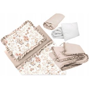 6-delige wieg-beddengoedset met ruches - 100% katoen