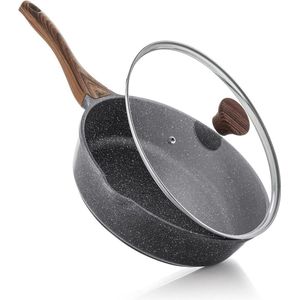 Anti-aanbak diepe koekenpan 28 cm/48 liter met deksel - Chef Pan - gezonde stenen kookpan - inductie compatibel - PFOA vrij