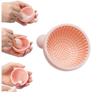 Kwastenreinigingskom, reinigingsgereedschap voor make-upkwasten, siliconen kwastenreiniger, geschikt voor make-upkwasten, poederdonsjes, sponskwasten (7*5cm, roze)