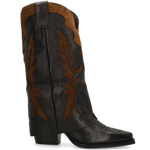 Sacha - Dames - Zwarte leren cowboylaarzen met flap - Maat 42