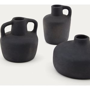 Kave Home - Set Sofra van 3 terracotta vazen met zwarte afwerking 6 cm / 7 cm / 10 cm