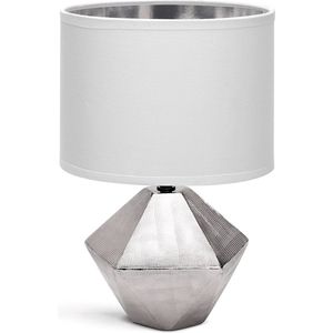 LED Tafellamp - Tafelverlichting - Igia Uynimo XL - E14 Fitting - Rond - Mat Wit/Zilver - Keramiek