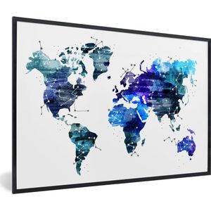 Fotolijst incl. Poster - Wereldkaart - Blauw - Sterrenhemel - Kinderen - Jongens - Meisjes - 30x20 cm - Posterlijst