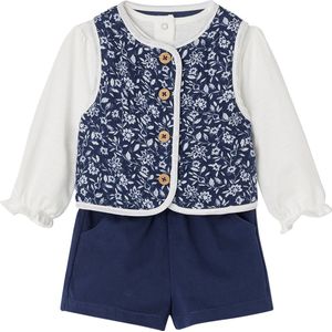 Vertbaudet Set T-shirt + gilet met bloemen + short babymeisje