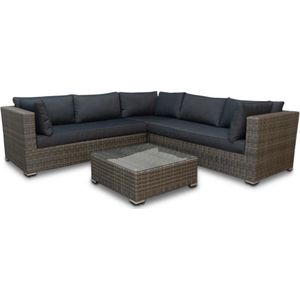 Denza Furniture Miami lounge hoekbank tuin 4-delig | wicker | 250x250cm | kobo grey (donkergrijs/donkerbruin) | 5 personen