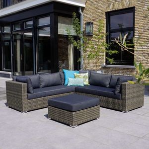 Denza Furniture Miami lounge hoekbank tuin 4-delig | wicker | 250x250cm | kobo grey (donkergrijs/donkerbruin) | 5 personen