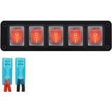 ProRide - Wipschakelaar ON-OFF KCD4 - Rood - 2 Polig - 250V/16A - Inbouwpaneel 5-voudig