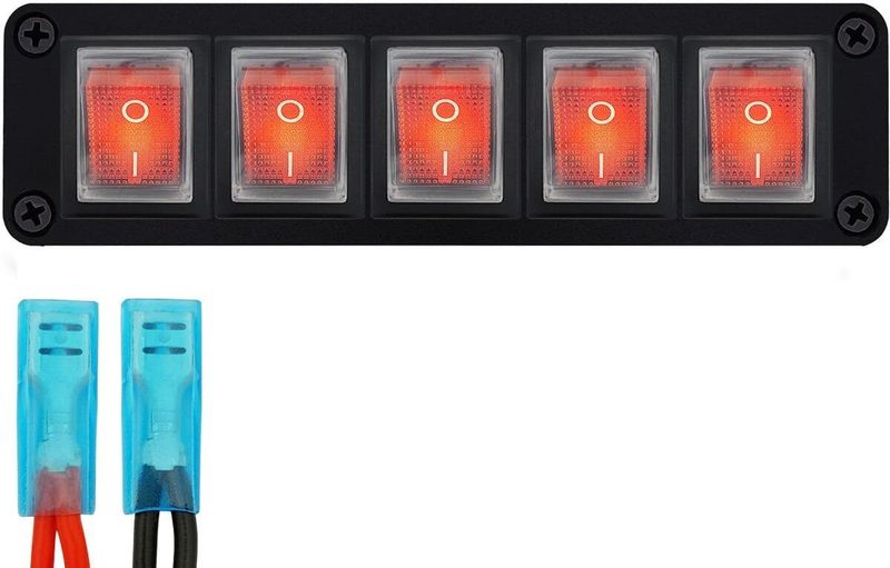 ProRide - Wipschakelaar ON-OFF KCD4 - Rood - 2 Polig - 250V/16A - Inbouwpaneel 5-voudig