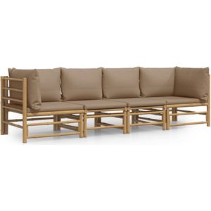 vidaXL 4-delige Bamboe Loungeset met Taupe Kussens Bamboelounge - Lounge Set - Buitendecoratie - Tuinstoel - Tuinbank