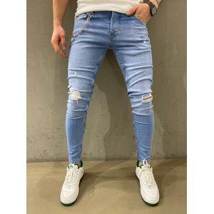 Mannen Stretchy Ripped Skinny Biker Jeans Vernietigd Hole Slim Fit Denim Hoge Kwaliteit Zwarte JeansW32