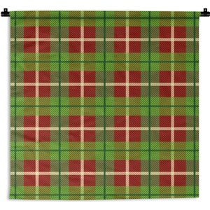 Wandkleed - Wanddoek - Kerst - Plaid - Groen - Rood - Schotse ruit - 180x180 cm - Wandtapijt