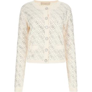 Guess Paige 4G Stone Stones LS Cardi Sweater - Cream White - Maat M