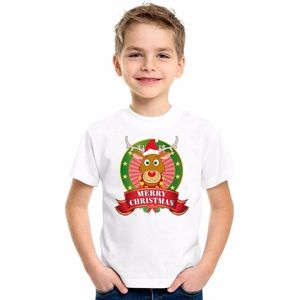 Kerst t-shirt voor kinderen met rendier print - wit - shirt voor jongens en meisjes 122/128