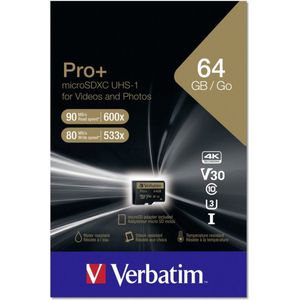 Verbatim Micro SDXC Pro+ 64GB Class 10 UHS-I incl Adapter