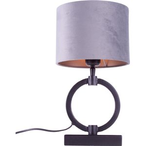 Tafellamp ring met velours kap Davon | 1 lichts | grijs / taupe / zwart | metaal / stof | Ø 15 cm | 37 cm hoog | modern / sfeervol design