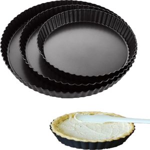 3 stuks quichevormen met 3 maten taartvorm met hefbodem Ø 20 cm 24 cm en 28 cm taartbodem bakvorm rond fruittaartvorm koolstofstaal voor quiche, taart, pie