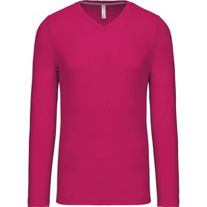 Kariban T-shirt V-hals lange mouwen K358 - Fuchsia - M