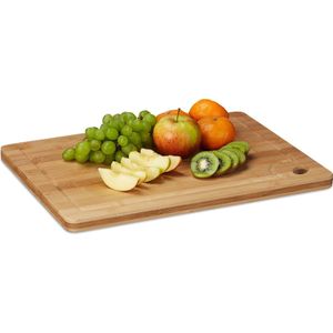 Relaxdays Snijplank bamboe - broodplank - houten serveerplank - vleesplank met duimgaatje