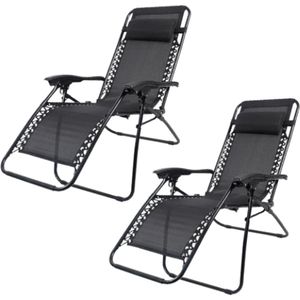 SFT Products Terrasstoel - Set van 2 Stuks - Zwart - Loungestoel - Strandstoelen Set van Aluminium - Campingstoel Opvouwbaar - Vouwbare Ligstoel