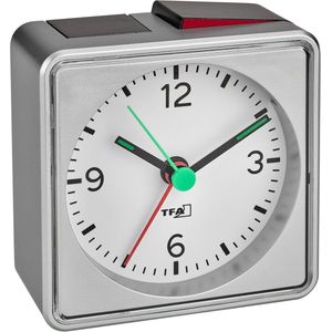 Analoge wekker met stil uurwerk en snooze-functie, achtergrondverlichting, zilver