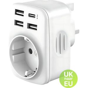 HB Reisstekker type G - Universele Wereldstekker - Alles-in-één Reis Stekker - USB & USB-C - 5 Aansluitpunten - Multifunctionele Reis Adapter - Reisstekker Engeland/UK