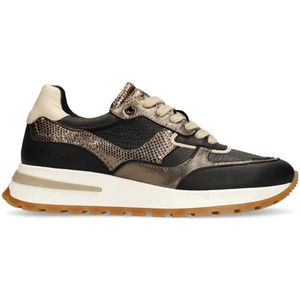 Manfield - Leren Sneakers - Zwart - Casual schoenen