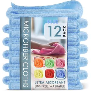 Microvezel reinigingsdoeken voor auto's - Set van 12 herbruikbare washandjes in blauw