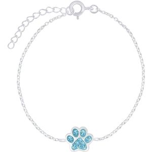 Joy|S - Zilveren kat hond dierenpoot armband - 14 cm + 3 cm - aqua blauw - poot afdruk