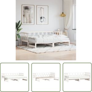 The Living Store Slaapbank met onderschuifbed 90x190 cm massief grenenhout wit - Slaapbank - Sofa Bed - 2-in-1 Bank - Houten Bed - Grenenhouten Meubels