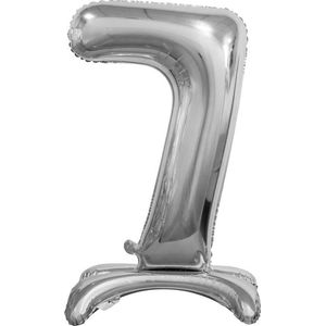 Folie ballon cijfer 7 zilver - met standaard - 76 cm