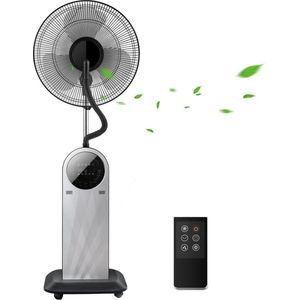 Aigostar Ventilator staand - Statiefventilator met Mist Functie en Afstandsbediening  - Mist Ventilator - Forest Mist 33JTU - Zwart/RVS