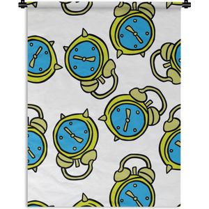 Wandkleed - Wanddoek - Wekker - Patroon - Cartoon - Slapen - 60x80 cm - Wandtapijt