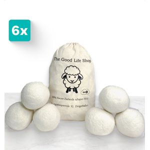 The Good Life Shop XL Drogerballen - Set van 6 XL wasbollen voor wasdroger - Inclusief opbergzak - Wasverzachter vervanging - Energie besparen -Duurzaam organisch wol