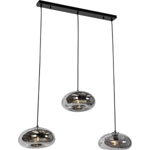 QAZQA ayesha - Art Deco Hanglamp eettafel voor boven de eettafel | in eetkamer - 3 lichts - L 93 cm - Zwart - Woonkamer | Slaapkamer | Keuken