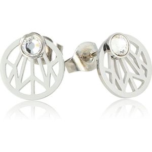*My Bendel ronde open bewerkte zilveren oorstekers met kristal - Open ronde zilveren oorstekers met kristal - Met luxe cadeauverpakking