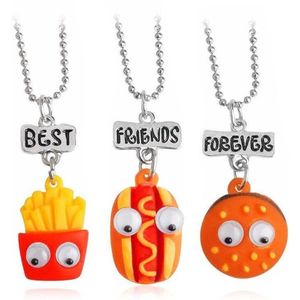 Bixorp Friends BFF Ketting voor 3 met Fast Food Hot Dog / Hamburger / Frietjes - Vriendschapsketting Meisjes - Best Friends Ketting Vriendschap Cadeau voor Twee