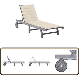 vidaXL Ligbed - Hout - Grijs met Crème Kussen Ligbed - Loungebed - Tuinset - Acacia Hout - Buiten Meubilair