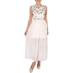 John Zack - Crème Maxi-Jurk met Pailletten en een Halslijn op de Rug / L