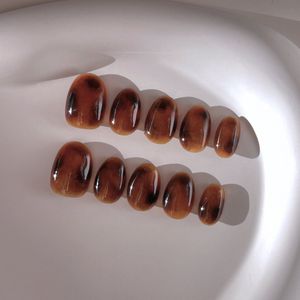 Handgemaakt Press-on Nails - Bruine Amber Nagels - Office Vivian - Maat L