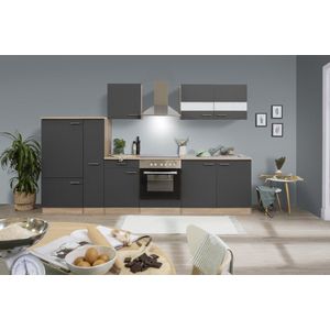 Goedkope keuken 300  cm - complete keuken met apparatuur Merle  - Eiken/Grijs - soft close - keramische kookplaat  - afzuigkap - oven  - spoelbak