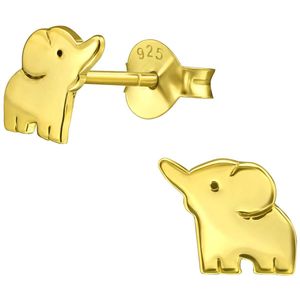 Joy|S - Zilveren olifant oorbellen - 8 mm - massief - oorknoppen - 14k goudplating - kinderoorbellen